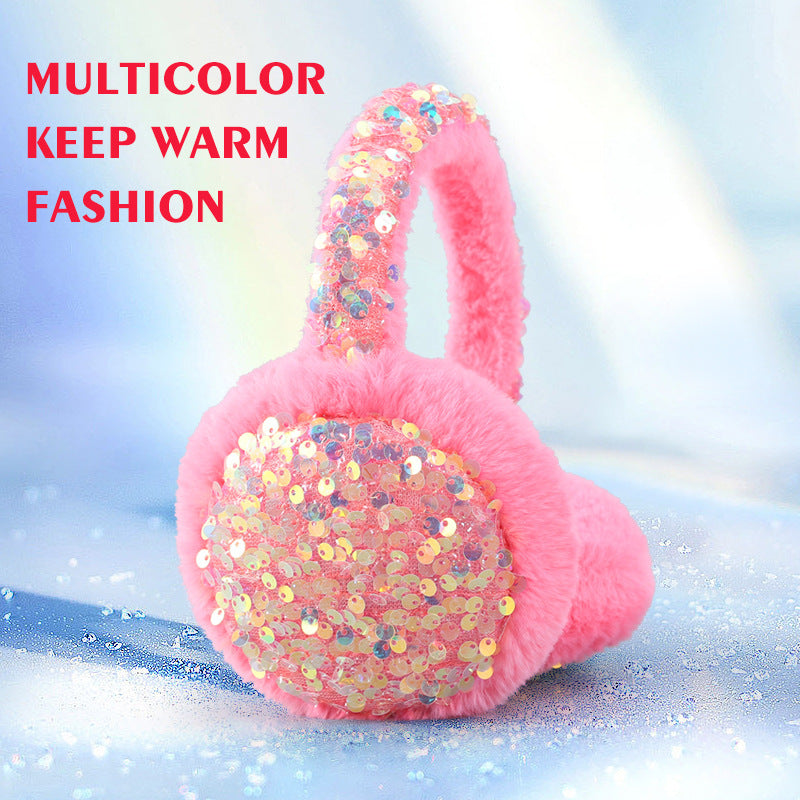 Wholesale Sequins Warm Cute Winter Earmuffs Plush Antifreeze Ear Warmer